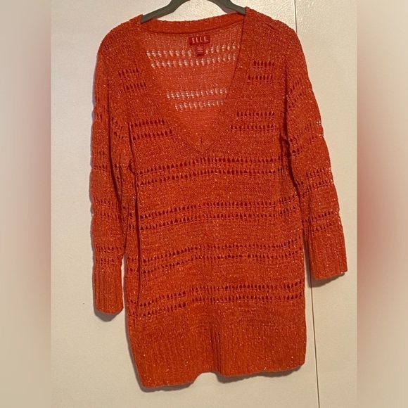 Elle Sweaters - ELLE Open Knit V-Neck Sweater, L